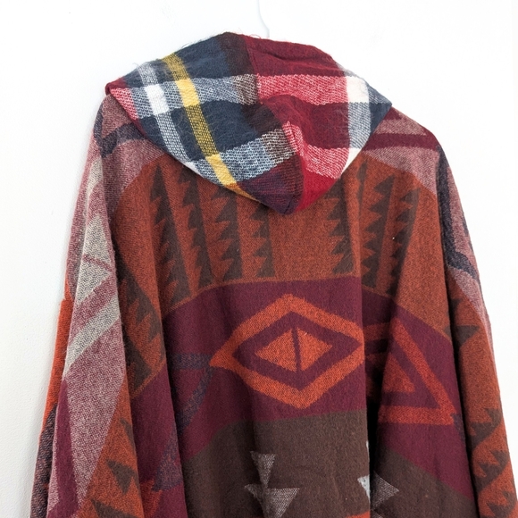 Girl Krazy Red and Blue Geometric Accent Poncho - Picture 6 of 8